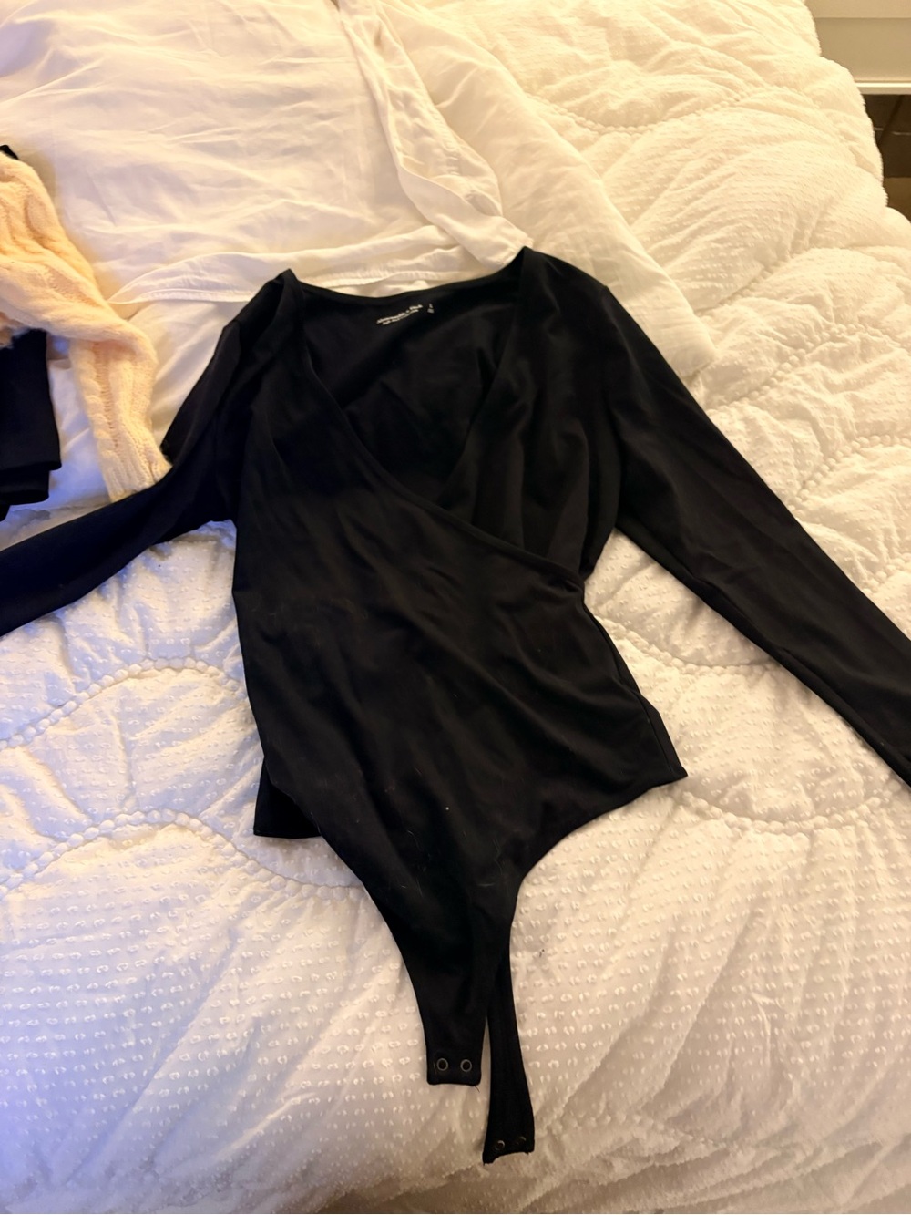 Abercrombie & Fitch Black Long-Sleeve Wrap Bodysuit